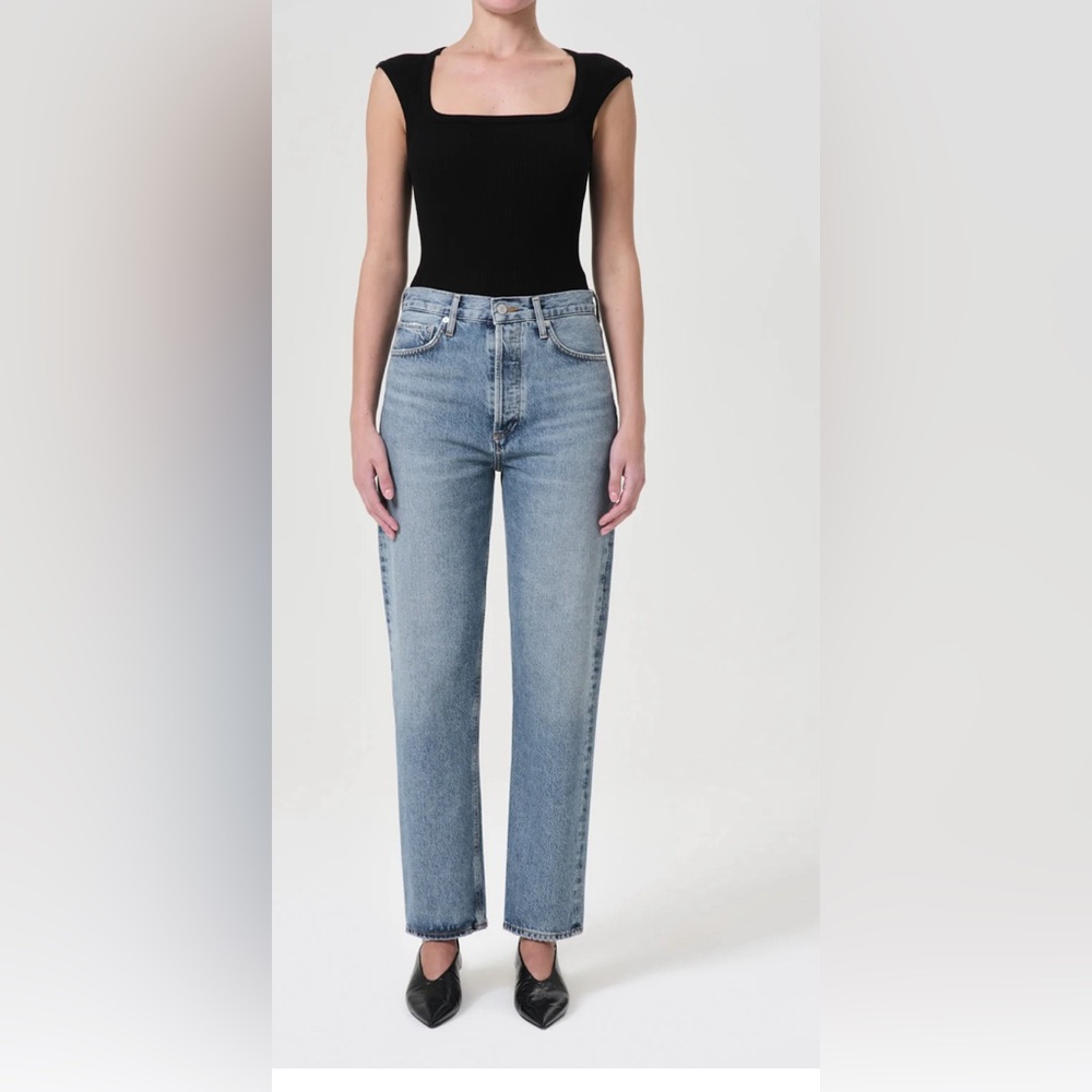 Agolde Ladies Button Fly Fen Straight 90s Pinch waist Jeans in Light wash